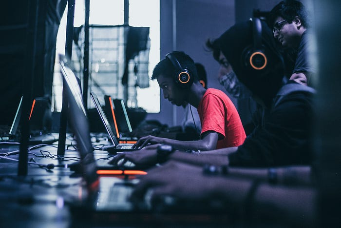 Gamers at computers